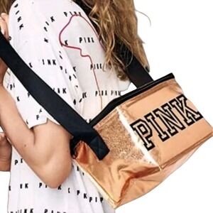 Victoria's Secret Pink Zip-up Cooler Lunch Box Bag Rose Gold‎ NWT SKUW393